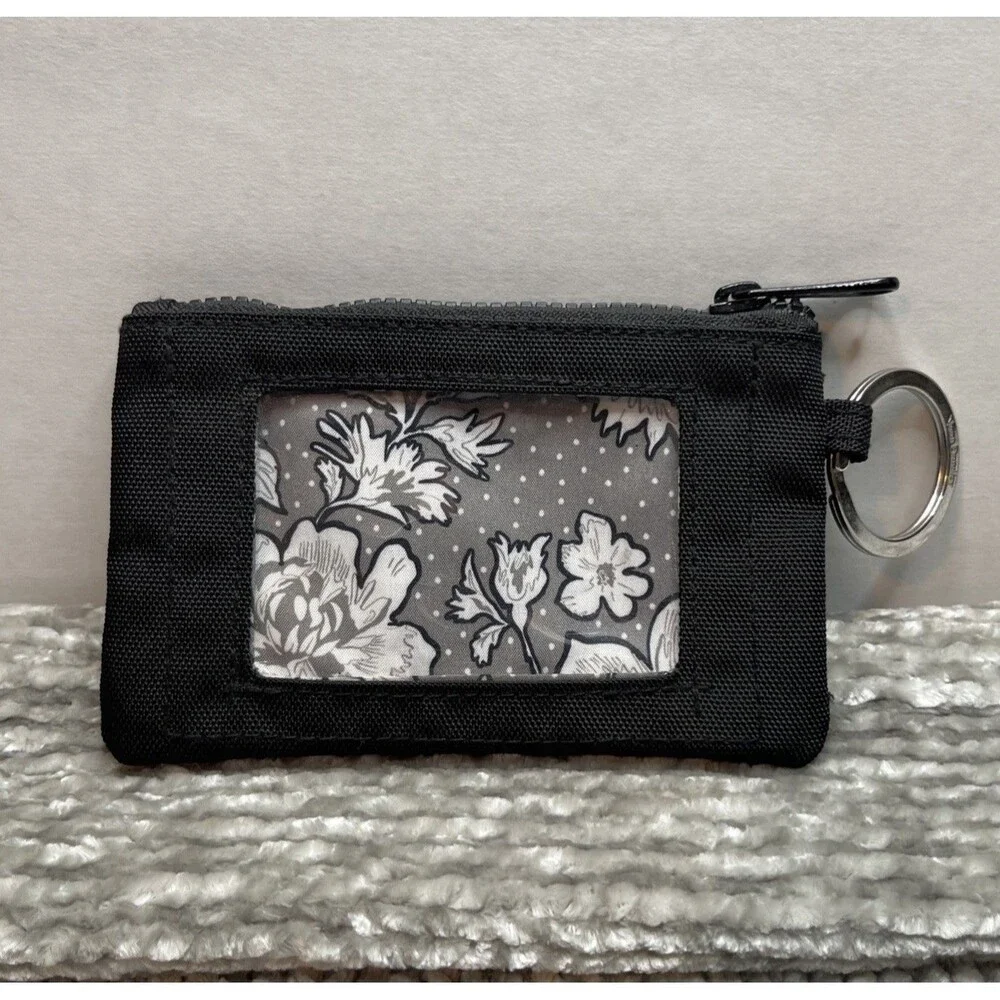 Vera Bradley Black Canvas Floral Zip ID Wallet Coin Purse ID Holder